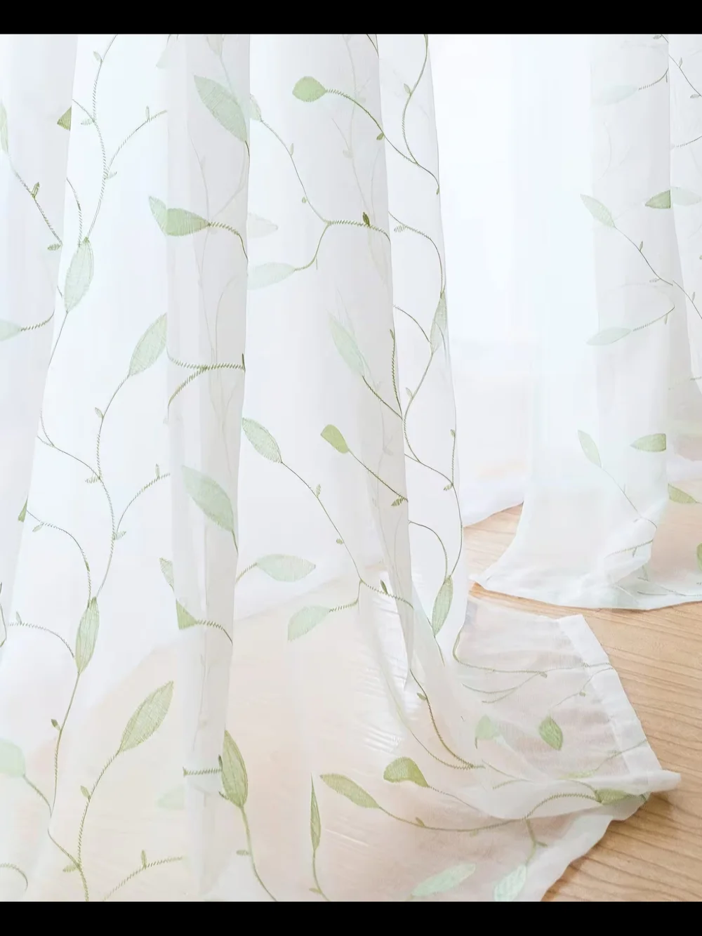 2 Sets Of Lazzzy Leaf Embroidered White Sheer Curtains - 55x84 (4 Panels)